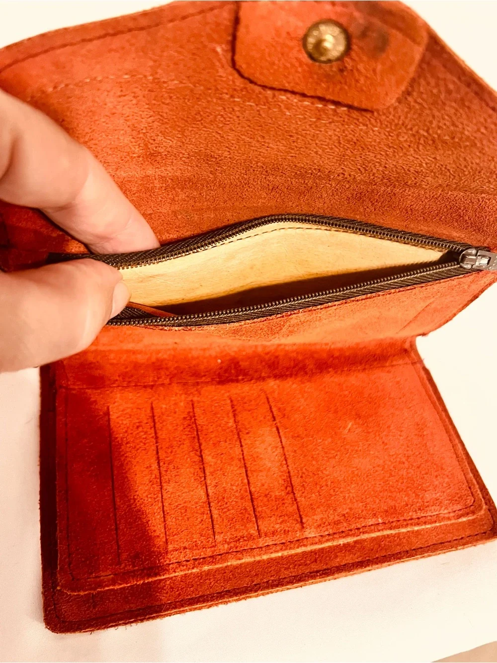 Vintage Suede Leather Envelope Clutch/Check Book-Coin Zip Comp.-CC Holders-Haiti
